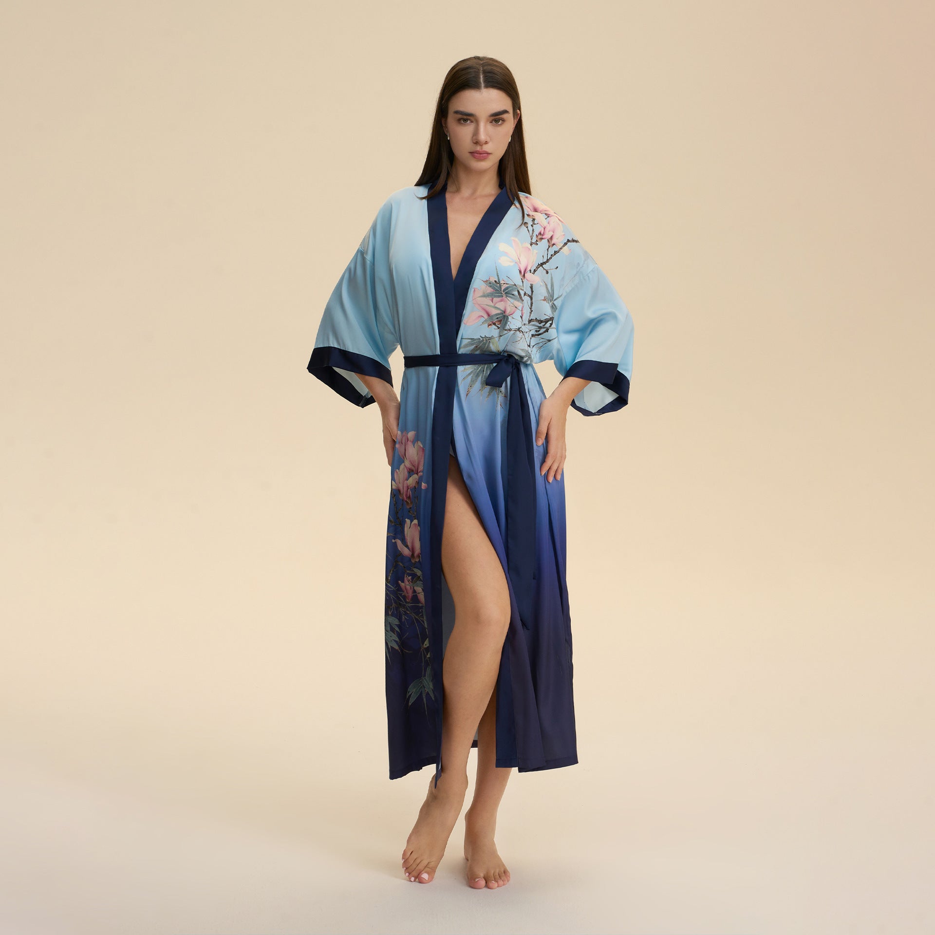 Floral Printed Satin Chiffon Nightgown