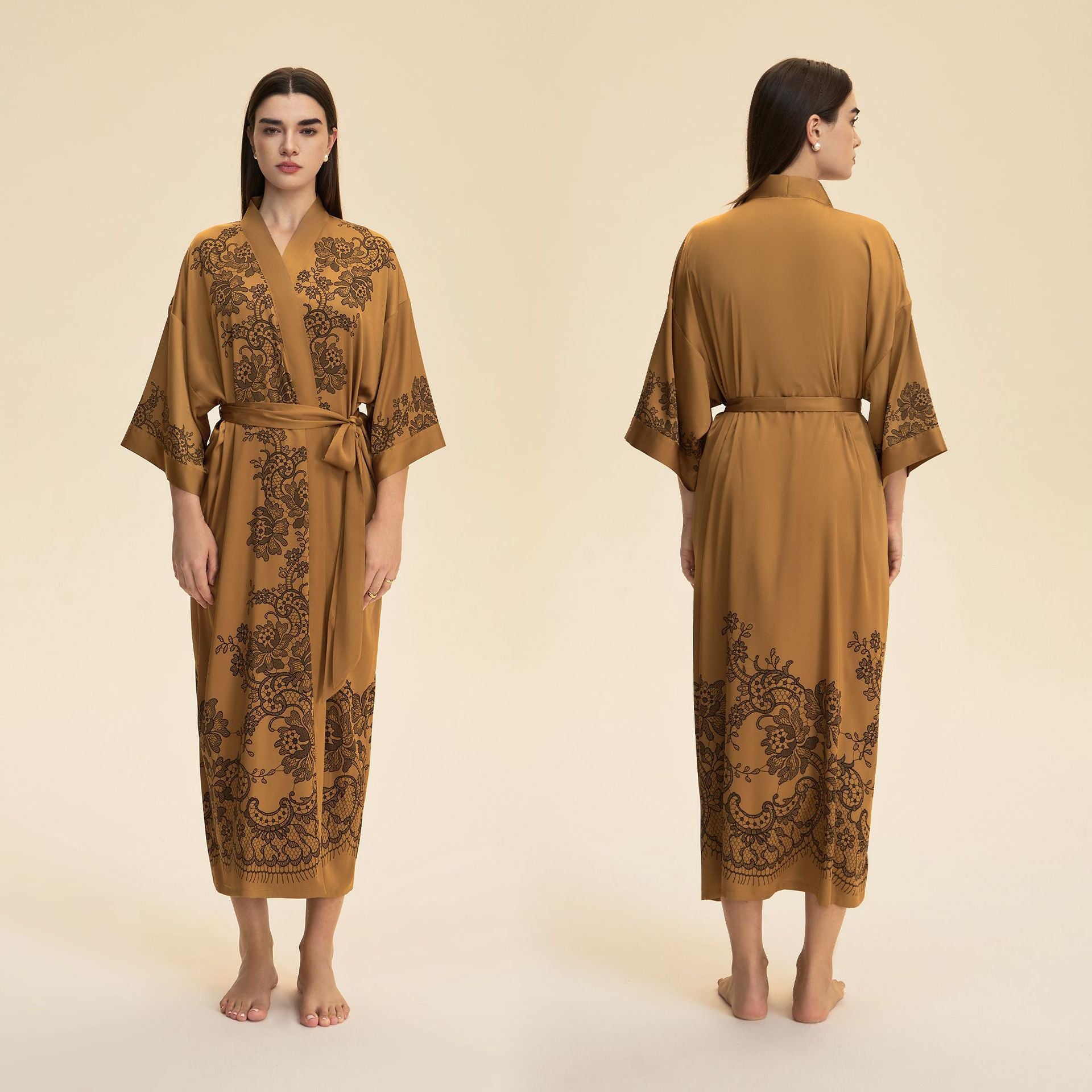 Floral Printed Satin Chiffon Nightgown