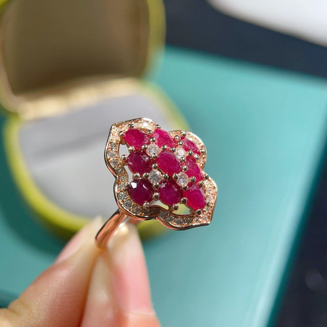 Floral Ruby Ring S925 Silver Electroplated