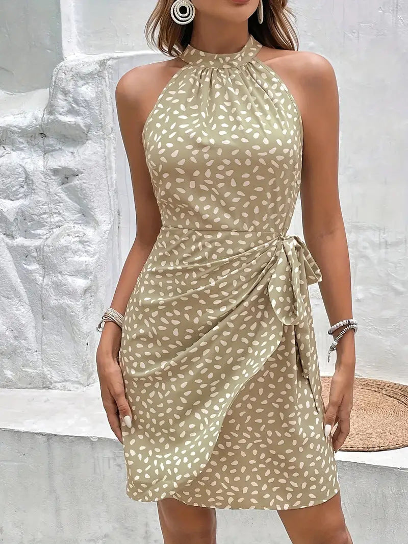 Floral Ruched Halter Neck Dress