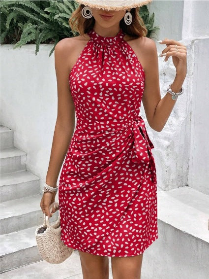 Floral Ruched Halter Neck Dress