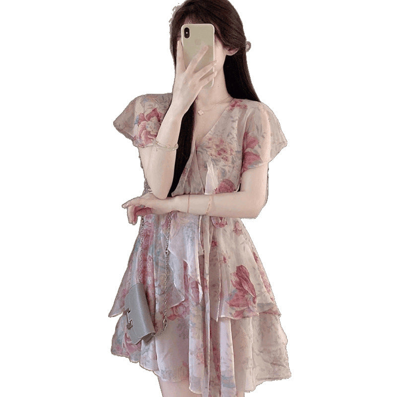 Floral Ruffle Chiffon Dress