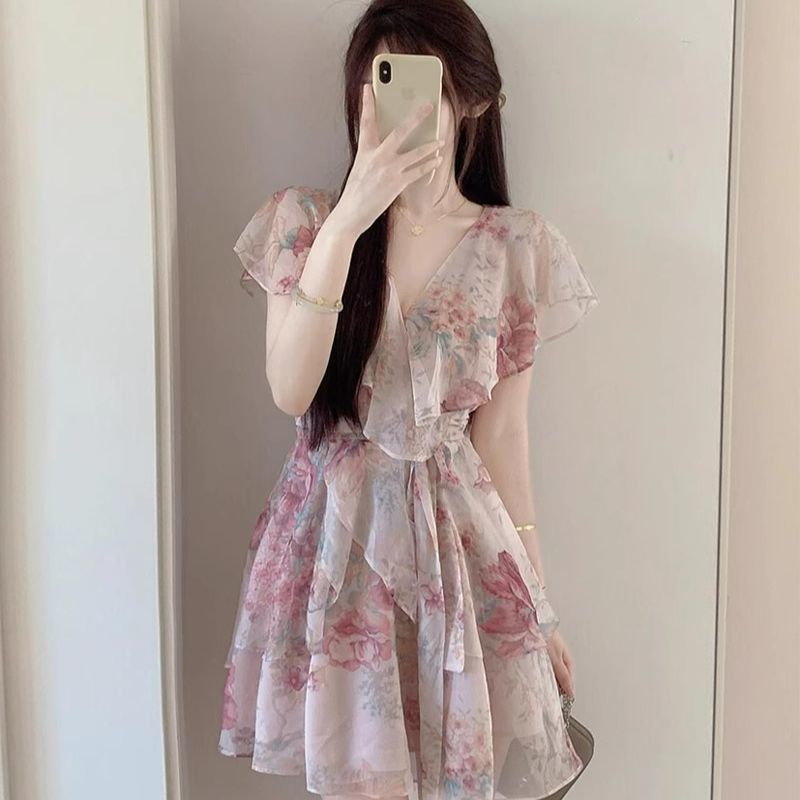 Floral Ruffle Chiffon Dress