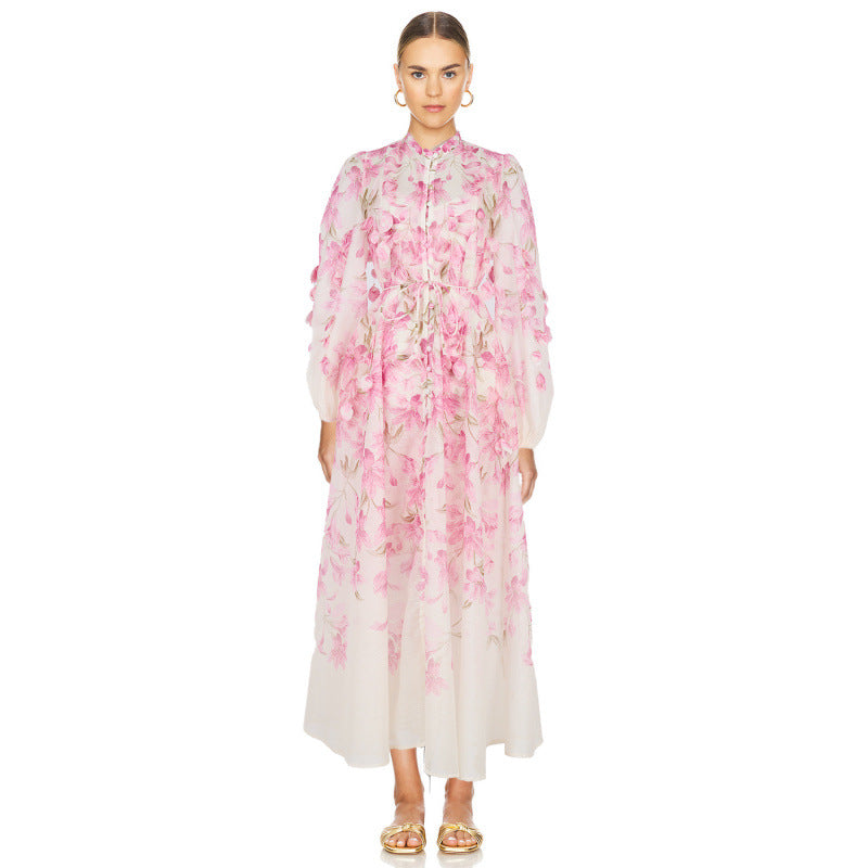 Floral Ruffle Long Dress with Off-Shoulder Design