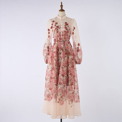 Floral Ruffle Long Dress with Off-Shoulder Design