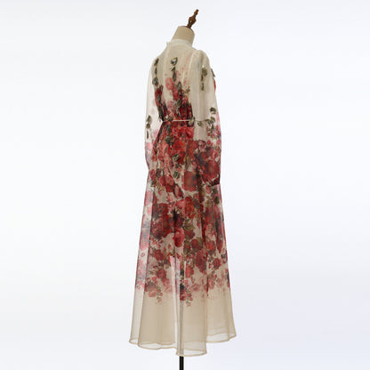 Floral Ruffle Long Dress with Off-Shoulder Design