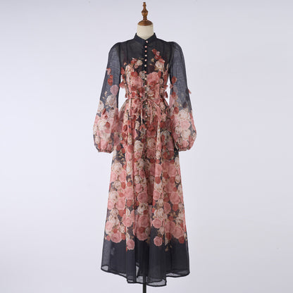 Floral Ruffle Long Dress with Off-Shoulder Design