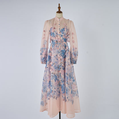 Floral Ruffle Long Dress with Off-Shoulder Design