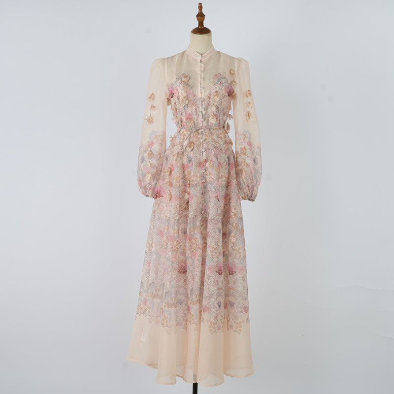 Floral Ruffle Long Dress with Off-Shoulder Design