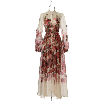 Floral Ruffle Long Dress with Off-Shoulder Design