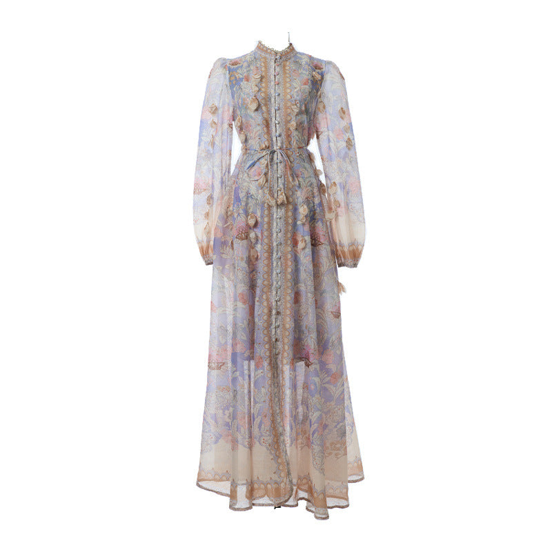 Floral Ruffle Long Dress with Off-Shoulder Design