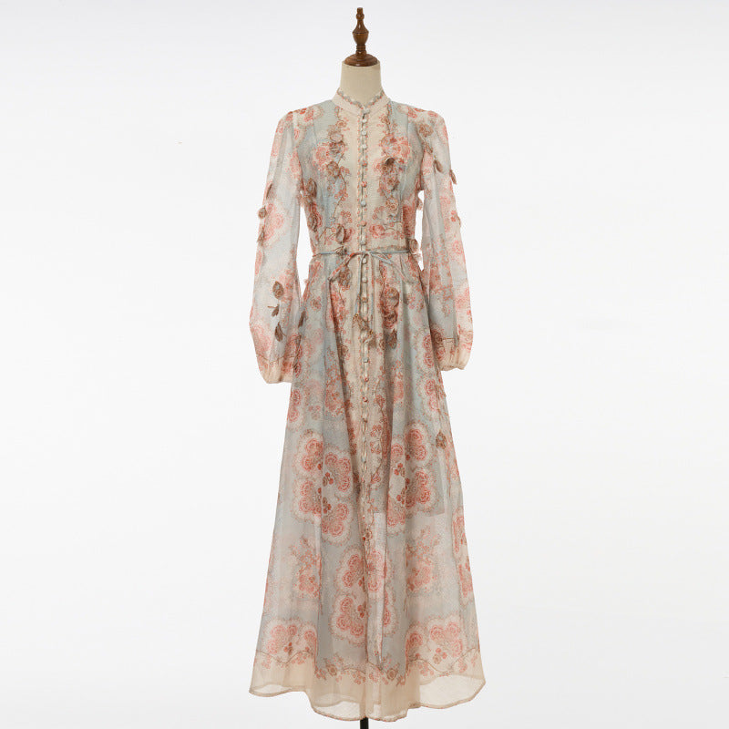 Floral Ruffle Long Dress with Off-Shoulder Design