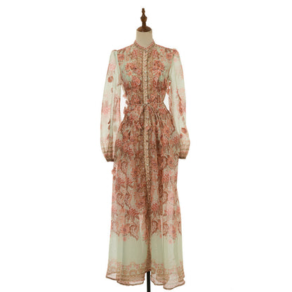 Floral Ruffle Long Dress with Off-Shoulder Design