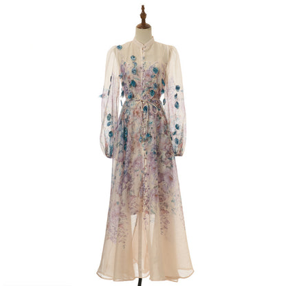 Floral Ruffle Long Dress with Off-Shoulder Design