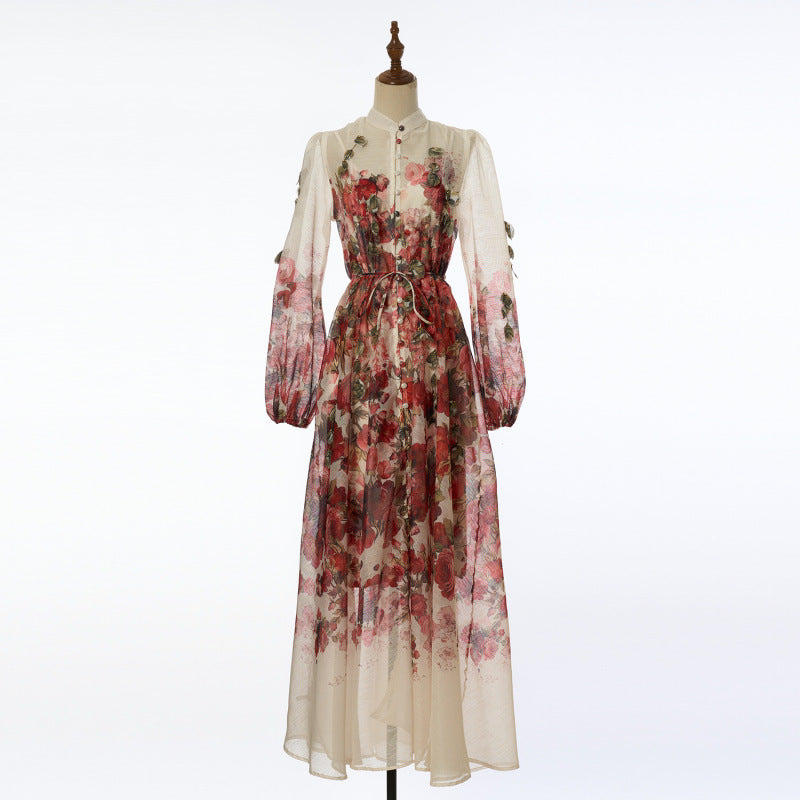 Floral Ruffle Long Dress with Off-Shoulder Design
