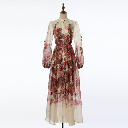 Floral Ruffle Long Dress with Off-Shoulder Design