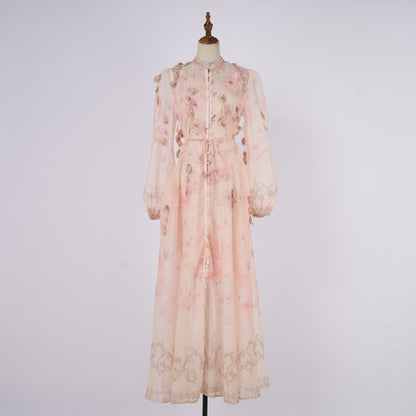 Floral Ruffle Long Dress with Off-Shoulder Design