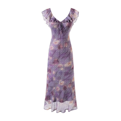 Floral Ruffled V-Neck Summer Dress