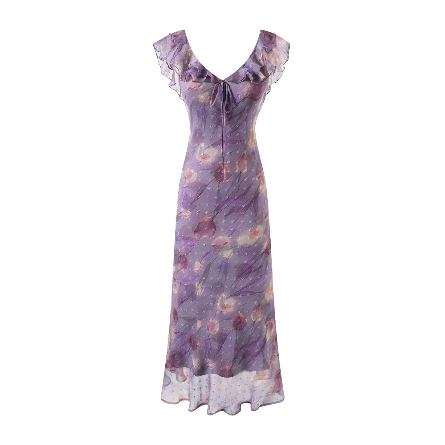Floral Ruffled V-Neck Summer Dress
