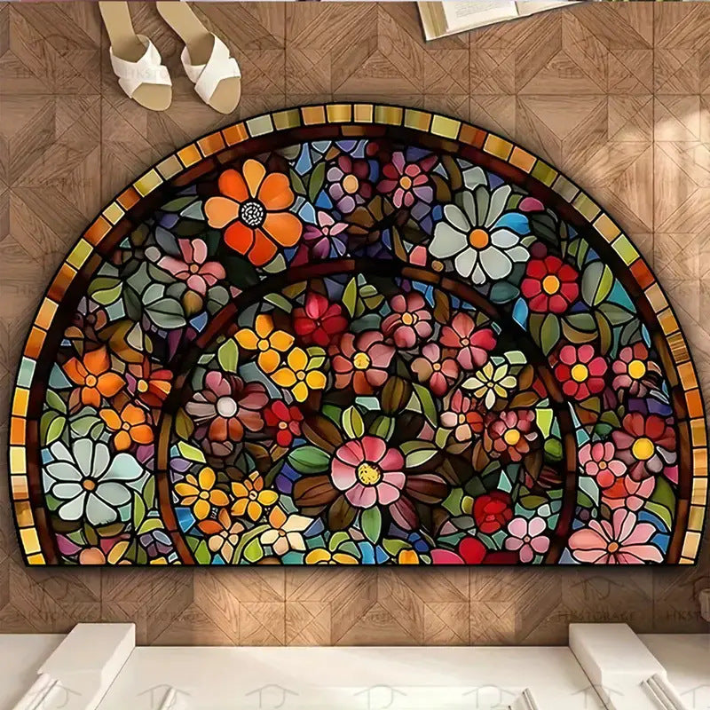 Floral Semi-Round Door Mat