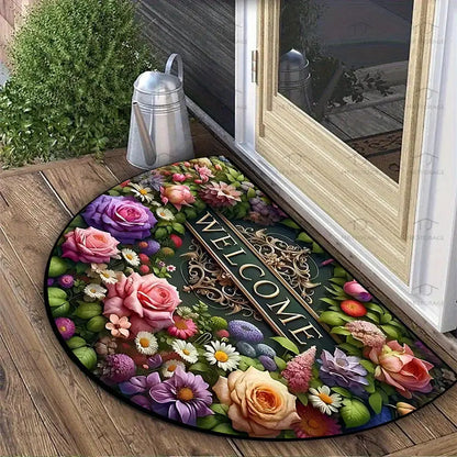 Floral Semi-Round Door Mat