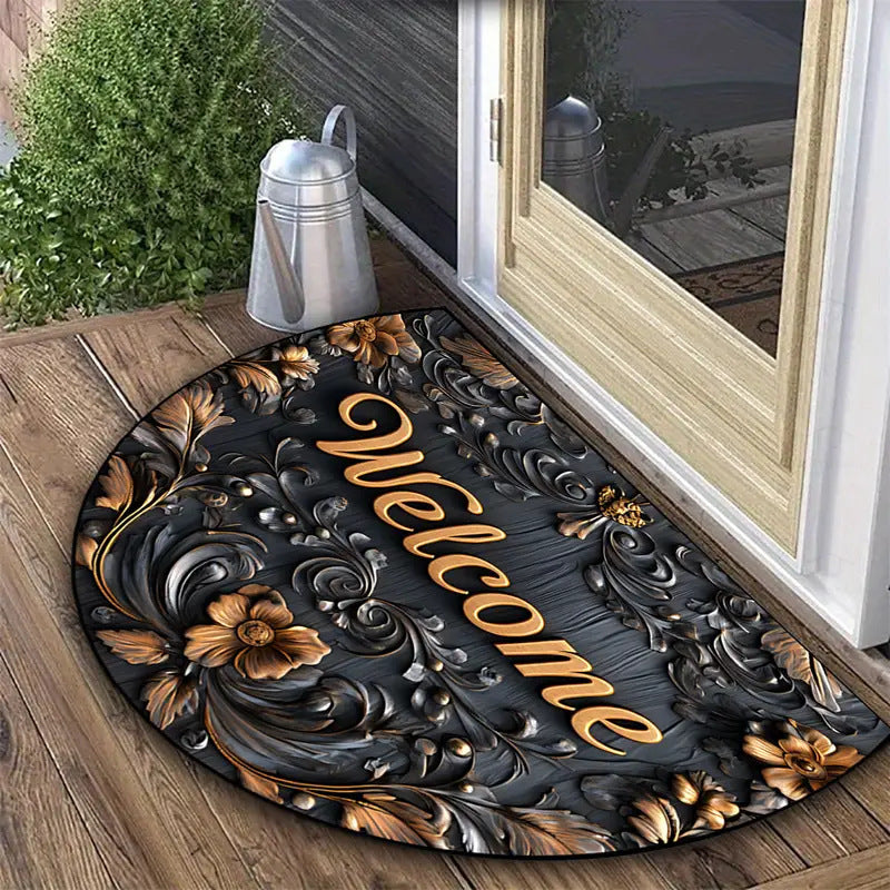 Floral Semi-Round Door Mat