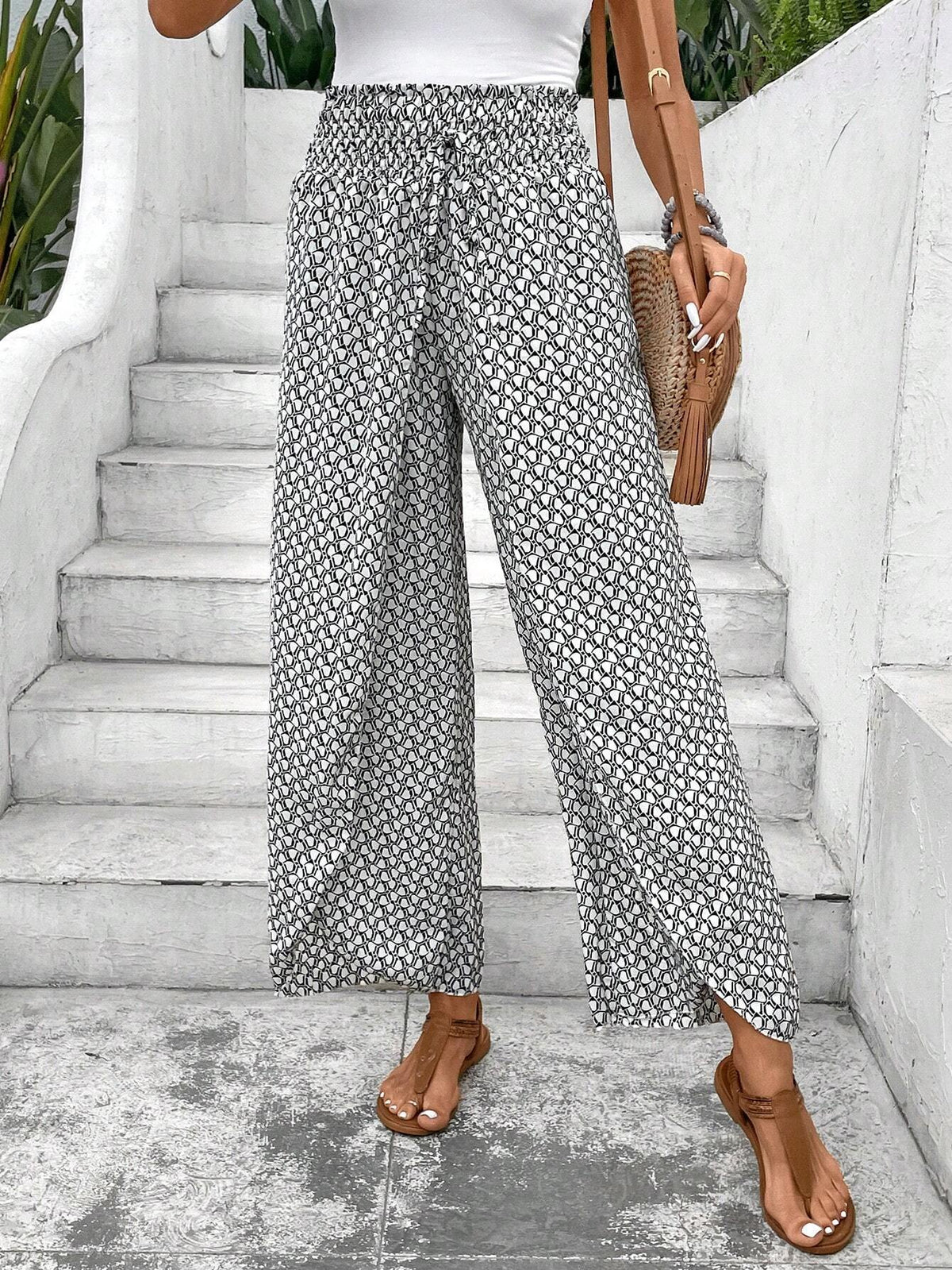Floral Side Slit Wide-Leg Culottes