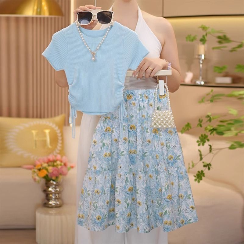 Floral Skirt and T-Shirt Set for Girls