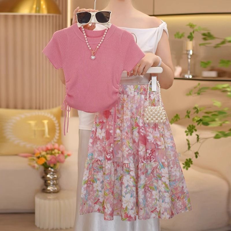 Floral Skirt and T-Shirt Set for Girls
