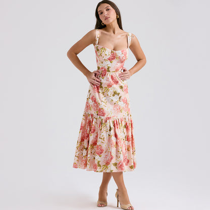 Floral Sling Backless Long Dress