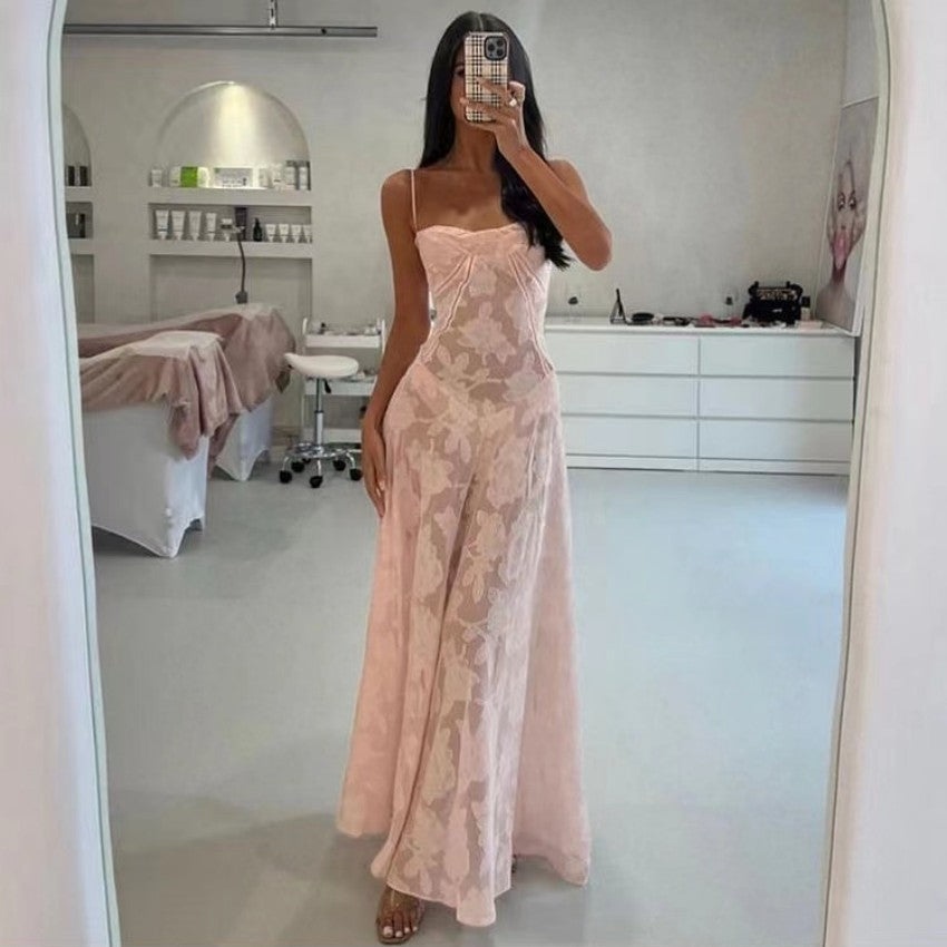 Floral Slip Dress with See-Through Design