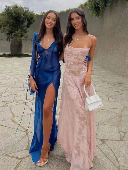 Floral Slip Dress with See-Through Design