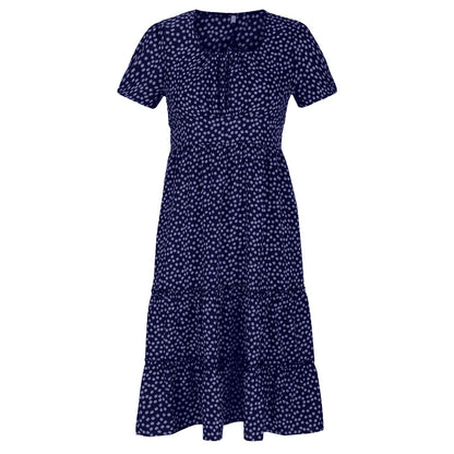 Floral Square Collar Puff Sleeve Chiffon Dress