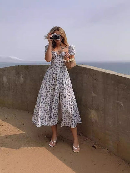 Floral Square Collar Summer Dress