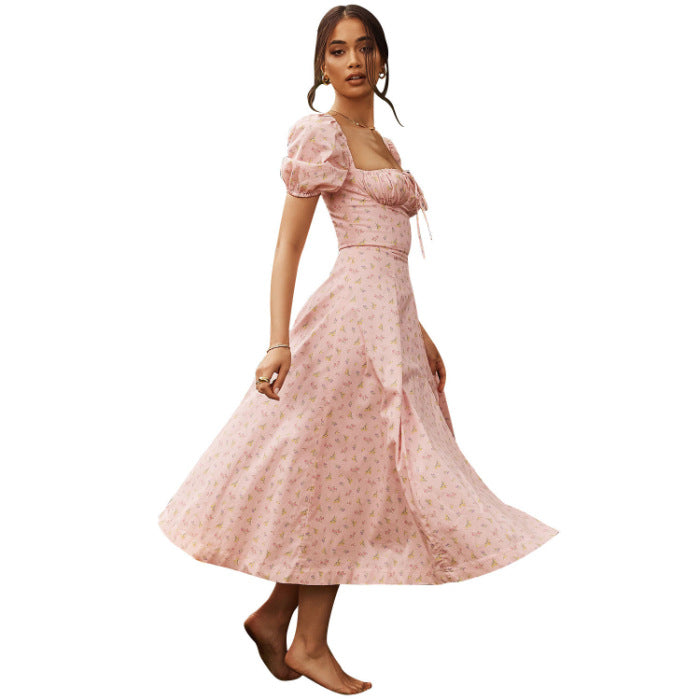 Floral Square Neck Puff Sleeve Dress