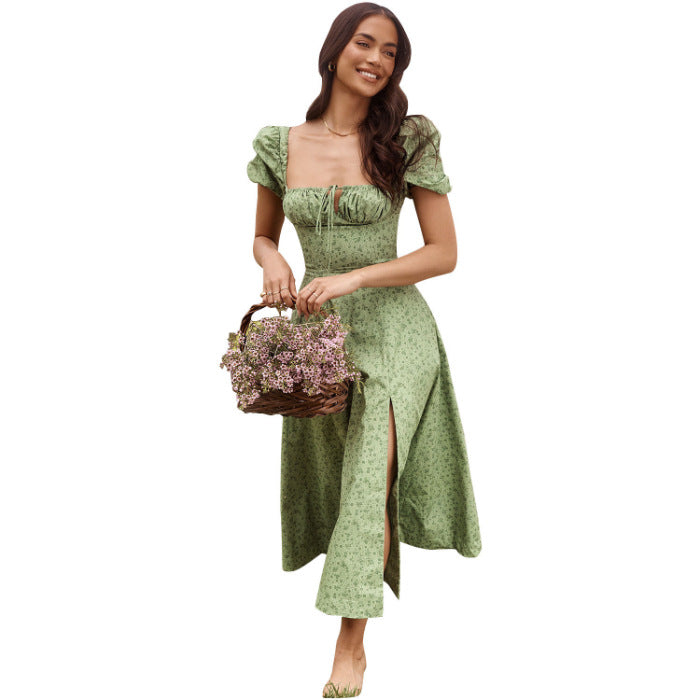 Floral Square Neck Puff Sleeve Dress