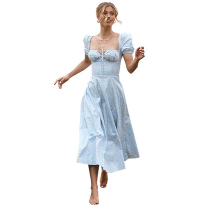 Floral Square Neck Puff Sleeve Dress
