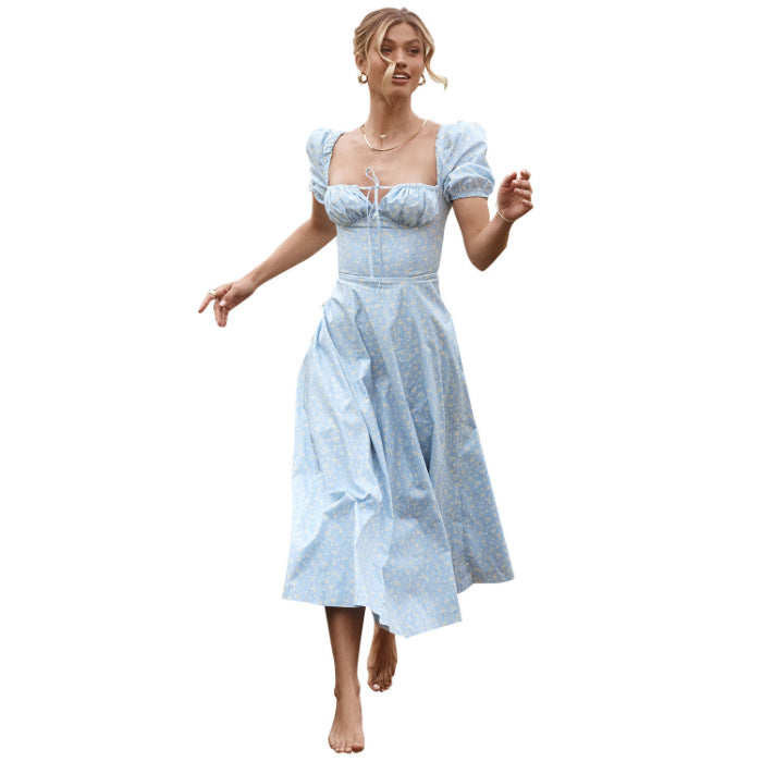 Floral Square Neck Puff Sleeve Dress