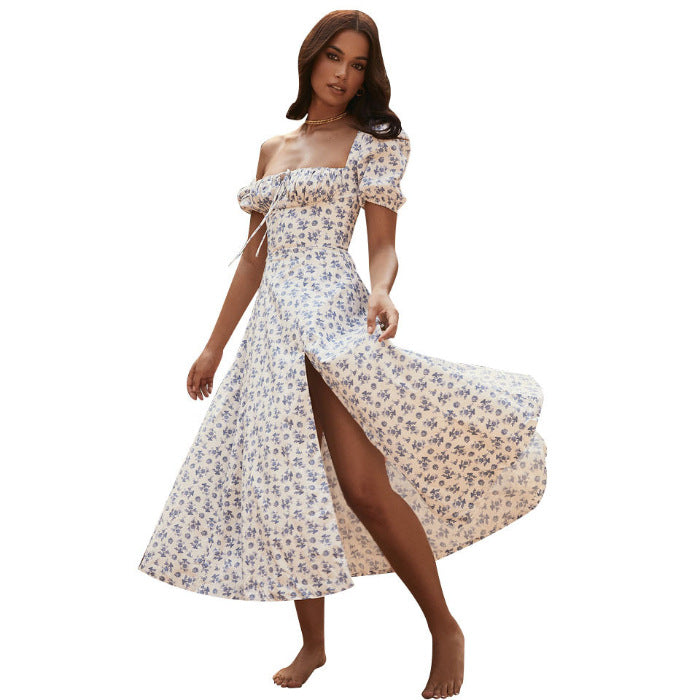 Floral Square Neck Puff Sleeve Dress