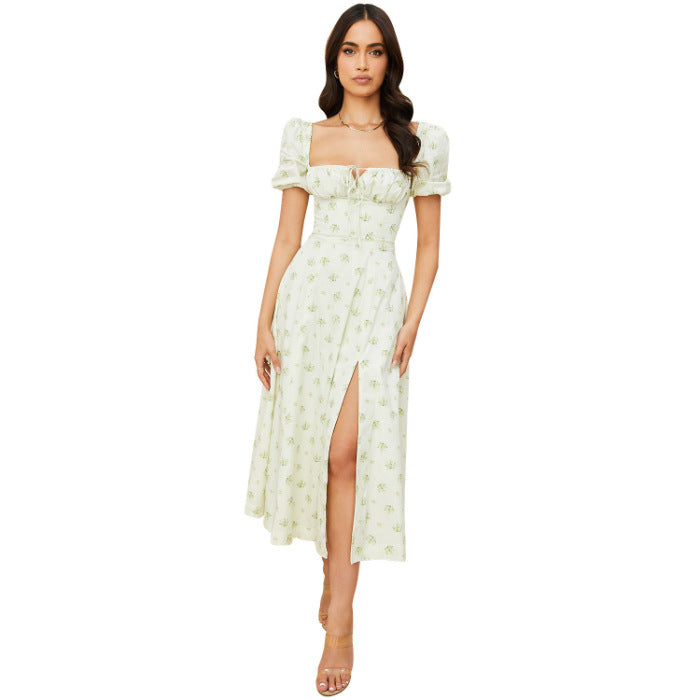 Floral Square Neck Puff Sleeve Dress