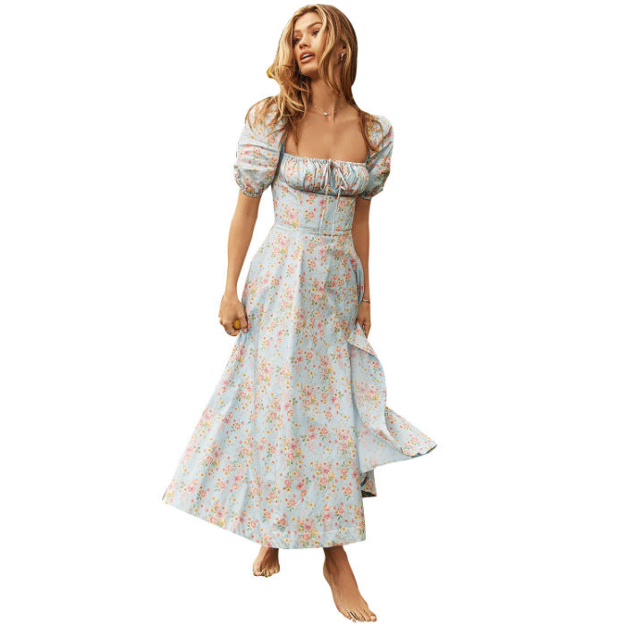 Floral Square Neck Puff Sleeve Dress