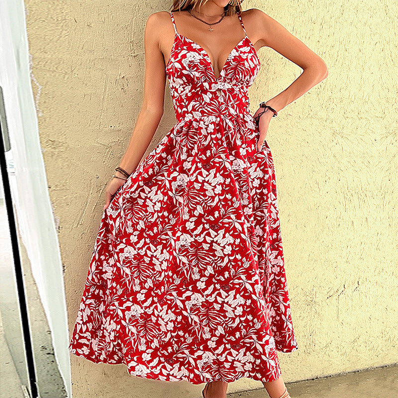 Floral Strap Backless Summer Dress