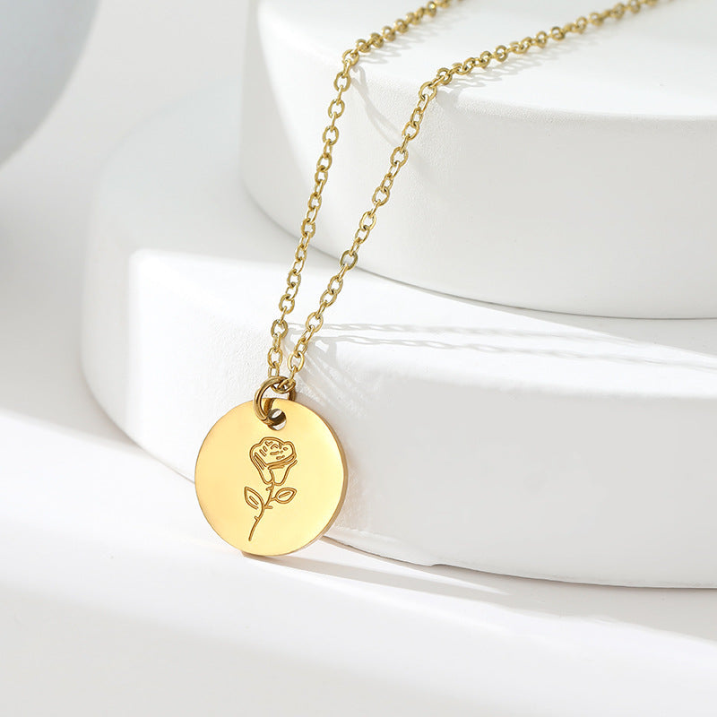 Floral Titanium Steel Necklace with Cross Chain