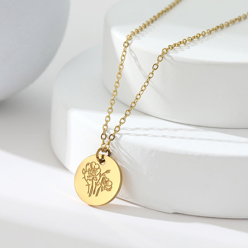 Floral Titanium Steel Necklace with Cross Chain