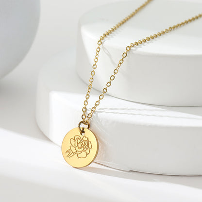 Floral Titanium Steel Necklace with Cross Chain