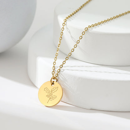 Floral Titanium Steel Necklace with Cross Chain