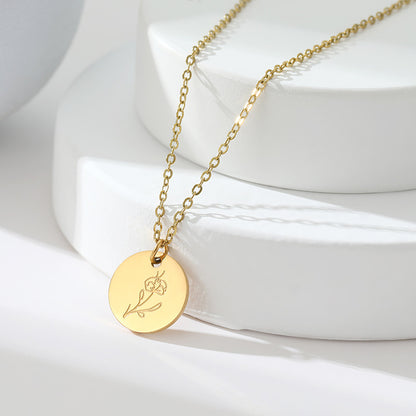 Floral Titanium Steel Necklace with Cross Chain