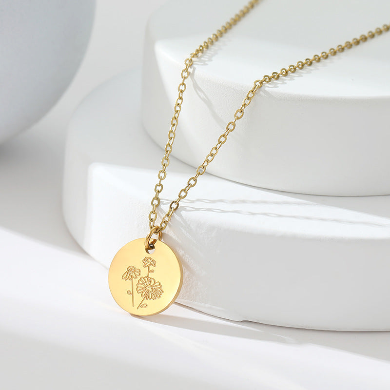 Floral Titanium Steel Necklace with Cross Chain