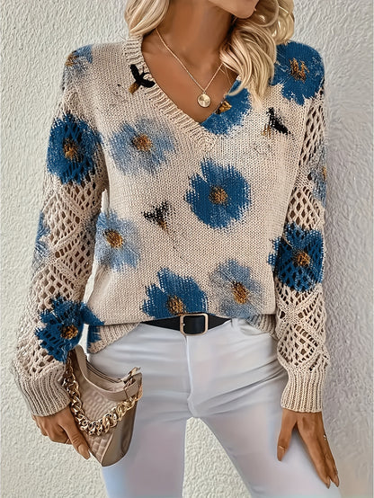 Floral V-neck long-sleeved top