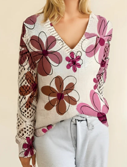 Floral V-neck long-sleeved top